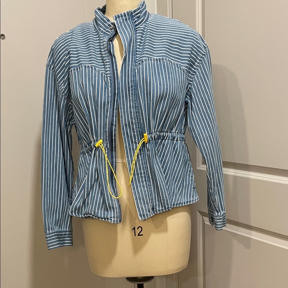 Blue Striped Utility Jacket with Yellow Drawstrings - Picture 3 of 5